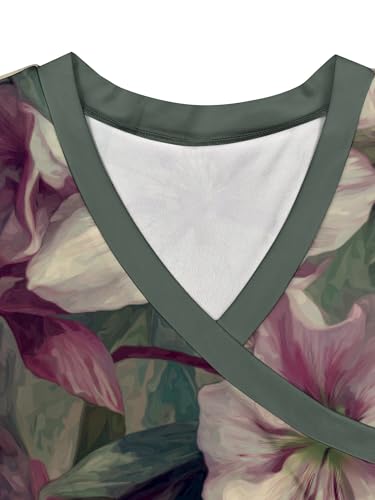Image of SUZONANA Plus Size Dresses for Women Floral Print Maxi Dress Flowy 3 /4 Sleeve with Belt