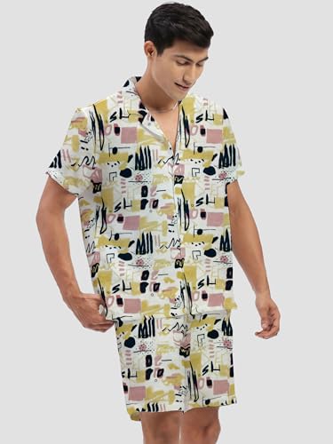 Image of Amazon Brand - Anarva Mens Camouflage Printed Co-ord Set | Half Sleeve Shirt and Shorts Set | Casual Summer Outfit for Beach, Travel, Vacation -