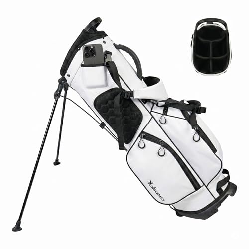 XDRIVEMAX Lightweight Golf Stand Bag with Quick-Access Phone Pocket for Easy Reach, 5-Way Divider Top Carry Bag for Walking the Course & Driving Range,White,1-Pack by XDriveMax - Used condition - US$101.99