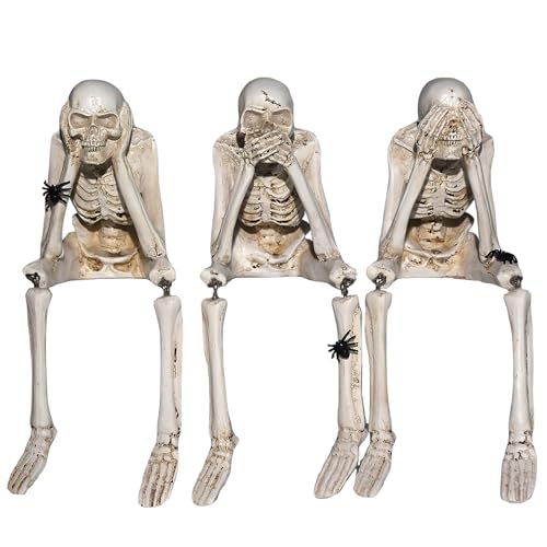 Amoyyt Skeleton Halloween Decor Scary Halloween Decorations Indoor 4 Inch Spooky Party Skull Decorations Gothic Collectible Figurines Halloween Mantel Decor Set Of 3 cover