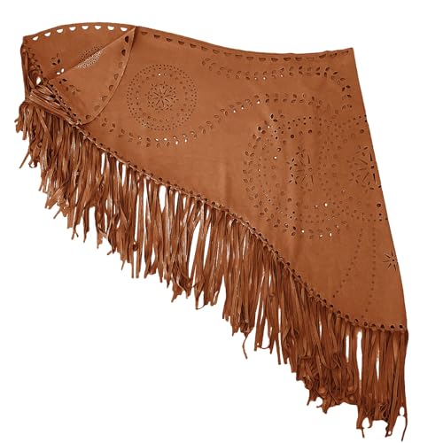 HGps8w Women's Hollow Faux Suede Shawls and Wraps, Vintage Long Tassels Stole Shrug Cape Scarf3