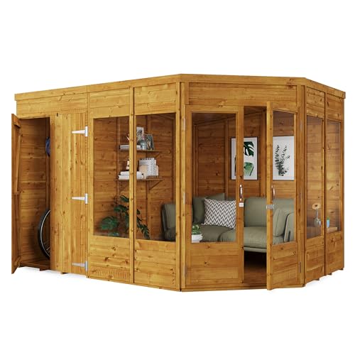 BillyOh Corner Summerhouse Log Cabin with Side Garden Storage Shed 11 x 7 Wooden Summer House Penton...