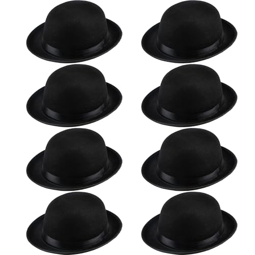 SGBETTER 8 Pcs Kids Black Bowler Hats Derby Bowler Hat Felt Gentleman Hat for Child Cosplay Party Dress Up Costume Accessories