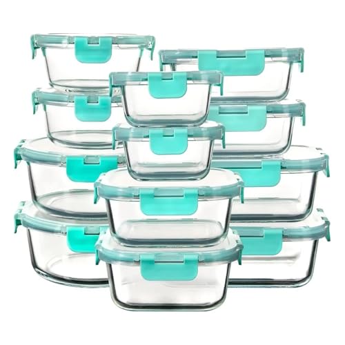 12 Pack Glass Meal Prep Containers with Lids Leak Proof Microwave Oven Freezer Safe Storage Mint Green Glass Food Containers for Meal Prep & nization