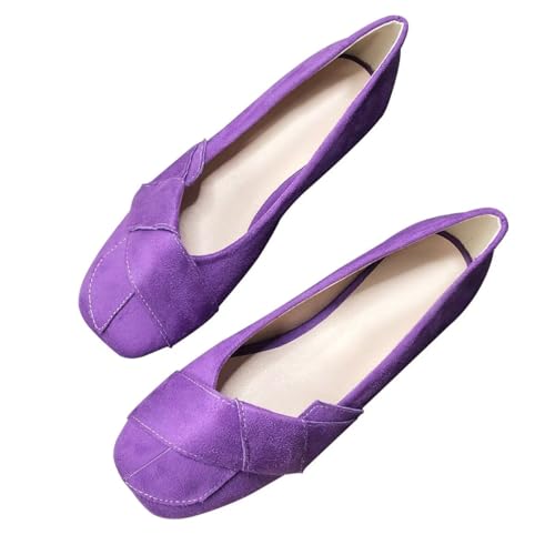 ChaiRong Zhou Elegant Knot Ballet Flats for Women Suede Square Toe Slip on Flats Casual Moccasin Shoes Comfortable Daily Dress Party Office Shoes