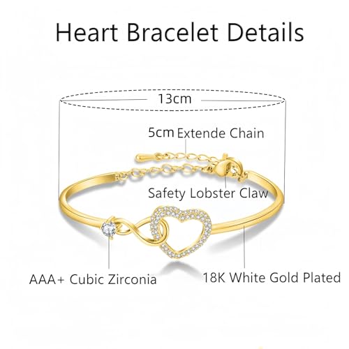 Image of To My Daughter Forever Connected Bracelet, Infinity Forever Love Heart Bracelets You Are Always In Mine From Mom Cubic Zirconia Adjustable Inspirational Gift Jewelry