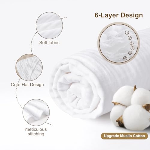 Image of david's kids 2 Pack Hooded Baby Towels, 100% Muslin Cotton 6-Layer Ultra Soft Breathable Absorbent Baby Bath Towels for Infant and Toddler, Newborn Essentials, Large 32x32Inch, White & Grey