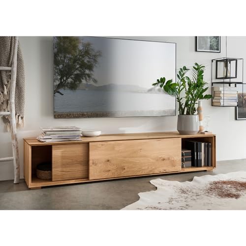Lomadox Wohnwand Anbauwand braun in Eiche massiv geölt 3-teilig, 2 Lowboard, 1 Sideboard/Hängeschrank – Bild 7