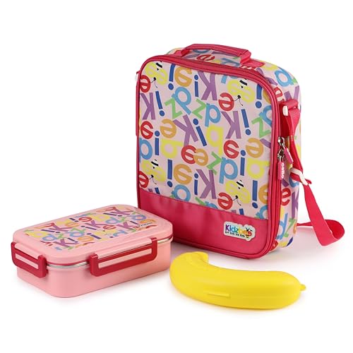 CELLO Kidzbee Series Mega Meal Set for Kids |1 Lunch with Banana and Attractive Jacket | Insulated Meal Carrier | Lunch Box Set for Kids | Pink