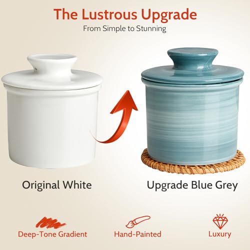 Sweese Butter Crock with Lid –Blue Gray Butter dish for Countertop, Dishwasher & Microwave Safe, by Sweese - Used condition - Image 7