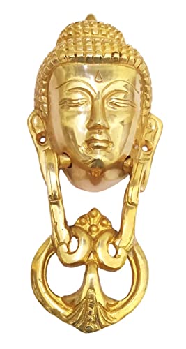 Türklopfer aus Messing, Buddha-Gesicht, zum Aufhängen, Buddha-Tür-Dekoration, Buddah-Gold-Finish, Eingangstür und Torklopfer, Dekoration, 20,3 cm lang Cover