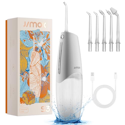 JIMOK Water Flosser - 4 Modes Cordless Portable Water Flosser for Teeth, IPX7 Waterproof, 200ml Removable Water Tank, Easy to Clean, Rechargeable Oral Irrigator Cleaner for Home and Travel(Grey)