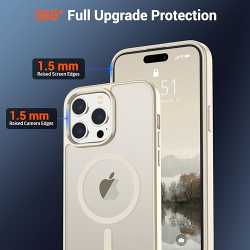 Image of SUPFINE Magnetic for iPhone 14 Pro Max Case (Compatible with MagSafe) (Military Grade Drop Protection) Slim Translucent Matte Shockproof with Anti-Fingerprint Phone Case,Antique White