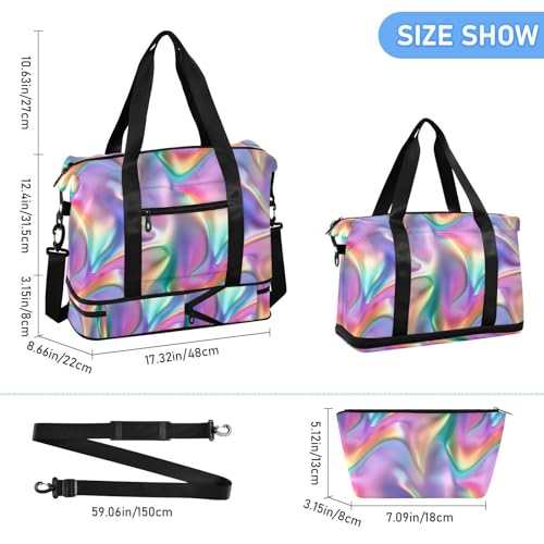 Iridescent Rainbow Travel Duffel Bag for Women Men Gym Bag with Shoe Compartment Wet Pocket Carry On Weekender Overnight Bags for Travel Weekend Getaway3
