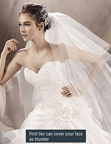 image for Passat Pale Ivory 2 Tiers Fingertip short vintage Wedding veils With B