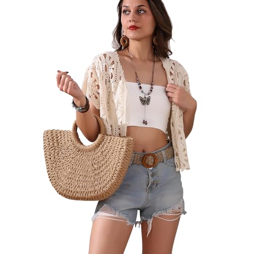 Women's Short Sleeve Open Front Boho Hollow Out Crochet Cardigan Shrug Sweater4