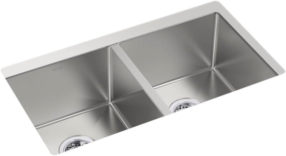 KOHLER Strive 29-1/2" Undermount Double-Bowl Kitchen Sink, Includes Accessories, 16-Gauge Stainless Steel, SilentShield® Sound Absorption, K-33154-NA