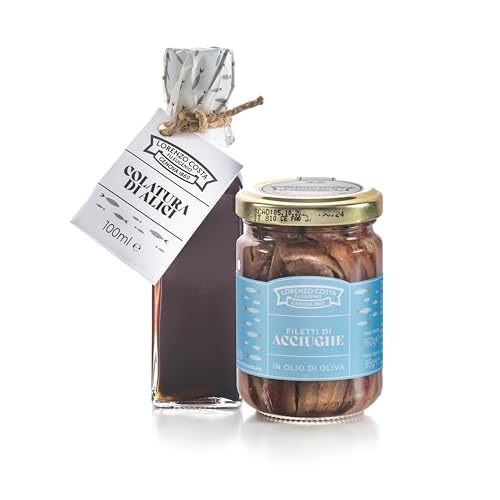 LORENZO COSTA FU EUGENIO – Bundle Filetti di Acciughe Siciliane 160g & Colatura di Alici 100ml – Prodotti Artigianali Made in Italy, Condimento Tradizionale per Pasta e Antipasti (Filetti + Colatura)