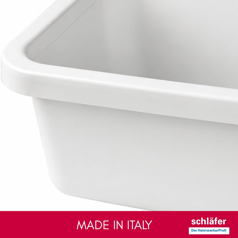Schläfer 9610101- Pilozzo a Parete in Resina Bianco 59x39x28 cm con sifone di Scarico e Piletta, Lavatoio Lavapanni per Interno ed Esterno, Resistente agli acidi di uso comune
