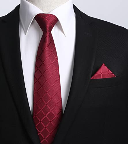 Image of HISDERN Ties for Men Formal Business Plaid Checked Mens Ties and Pocket Square Set Classic Wedding Necktie Handkerchief