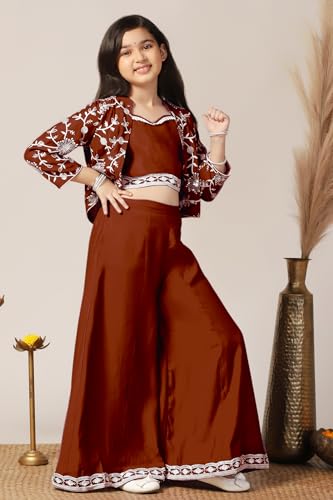 Image of Fashion Dream Girl's Silk Blend Ethnic Top and Palazzo Set |Kids Salwar Suit Set|Indo Western Set