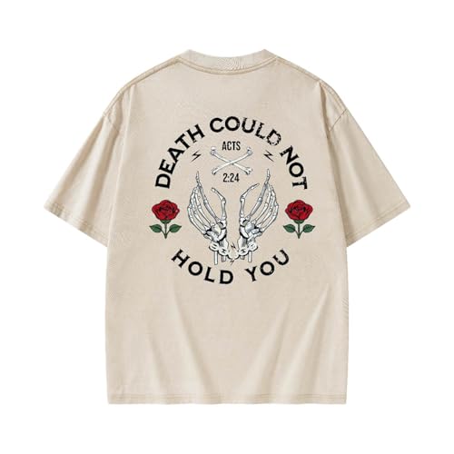 Graphic Tees Summer Women Men Cotton Novelty Oversized Crew Neck Rose and Bones of Bible Christian Washed T-Shirt