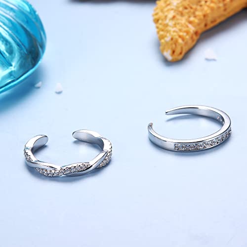 Fiasaso 2 Pcs Sterling Silver Toe Rings For Women Adjustable Band Toe Rings Summer Beach Open Toe Ring Foot Jewelry Set Silver thumb #4