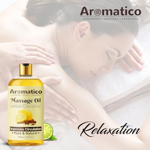 Image of AROMATICO Lemon Cinnamon Massage Oil. Romantic Oil for Passionate Evenings - 300ml. Intimate Full Body Massage Oil for Couples. Non-sticky, Made of Only Natural Ingredients