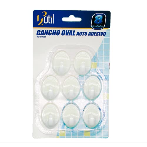 GANCHO ADESIVO DE PAREDE OVAL MULTIUSO C/ 8 PCS
