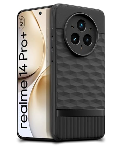 Image of WOW IMAGINE Back Cover for Realme 14 Pro Plus 5G with Hexa Cube Design | Ultra Slim Soft Rubberised Case | Inner Velvet Fabric | Matte Silicone Flexible Mobile Case | Camera Protection - Black