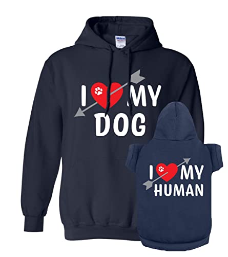 Apparelyn Cute I Heart My Dog I Heart My Human Matching Pet And Owner Hoodie Sweatshirt Set Navy Blue #TOP7