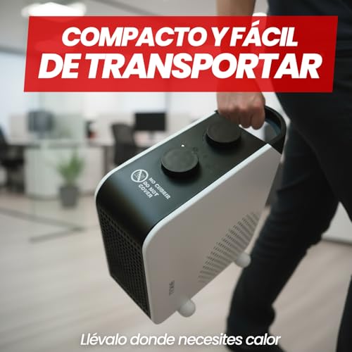 SOGO Calefactor Bajo Consumo - Calefactor Baño Compacto con 2 Niveles de Calor 1000W/2000W - Calefactor Eléctrico Portátil con Protección Sobrecarga y Asa - Ideal para Hogar Cocina y Comedor - imagen 5