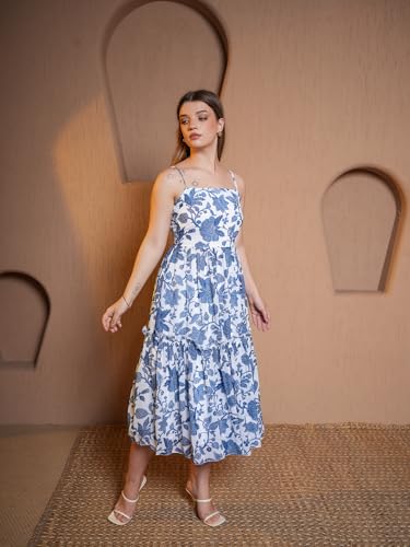 Image of PURVAJA Women's Georgette Fit and Flare Midi Dress