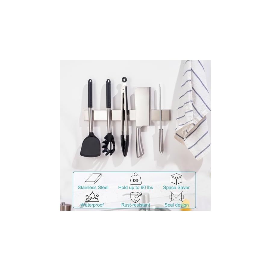 Professional-16-Magnetic-Knife-Strip-Stainless-Steel-Knife-Magnet-Rack-Bar-Holder Professional 16" Magnetic Knife Strip, Stainless Steel Knife Magnet Rack Bar Holder