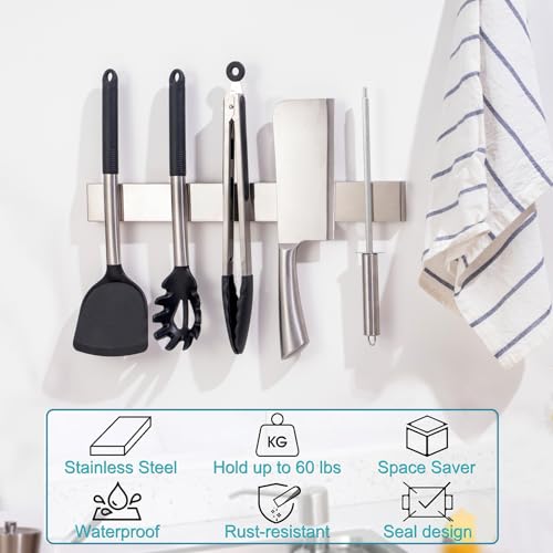 Professional 16" Magnetic Knife Strip, Stainless Steel Knife Magnet Rack Bar Holder - Image 5