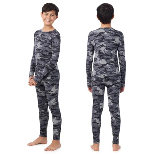 Image of Cuddl Duds Heavyweight 2 Piece Sets Base Layer Thermal Underwear for Boys | Winter Clothing, Fleece Lined Long Sleeve Top & Leggings, Soft Lounge Set for Cold Weather, Moisture Wicking Heat Retention