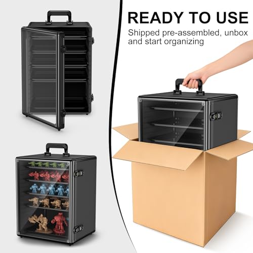 Image of Vitula Miniatures Carrying Case, Large Capacity Miniature Storage Display Cases for Collectibles, with 5 Trays, Portable Figure Display Case for Miniature Storage & Carrying (L)
