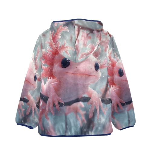 Pink Cute Axolotl Cherry Blossoms Toddler Fleece Jacket Girl Boys Hooded Fleece Jacket Coat Warm Outwear Zip-up 3-10T2