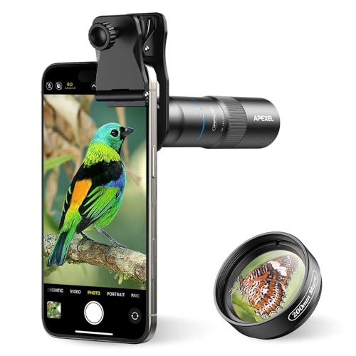 APEXEL 10X Tele-Macro Pro Dual Lens 2-in-1, Portable Clip-On Telephoto Macro Lens for iPhone, Compatible with Samsung & Almost All Smartphones, Pro Photography for Travel, Concert, Exploration