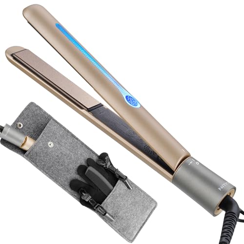NITION Ceramic Tourmaline Hair Straighteners LCD Flat Iron MCH 10s Fast Heating Up. 1' 3D Floating...