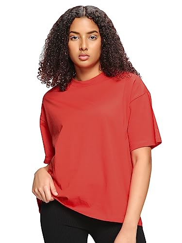 Image of Bewakoof Women's Solid Black Round Neck Short Sleeve Oversized Fit T-Shirt