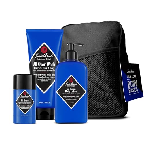 Jack Black All-Over Clean & Cool Body Basics Body Collection Set for Men Multi-Purpose Mens Body Wash Pit Boss Mens Deodorant Body Lotion Grooming Kit