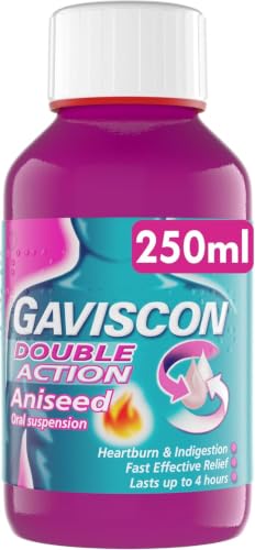 Gaviscon Double Action Aniseed Liquid 250ml - Fast Heartburn & Indigestion Relief Convenient Sachets Antacids for Effective Digestion Acid Reflux Relief Pregnancy Safe