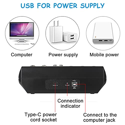 Professional Audio Mixer, Alpowl Sound Board Console System, Interface 5 Channel Digital Usb Bluetooth Mp3 Computer Input 48V Phantom Power Stereo Dj Studio Streaming Fx 16-Bit Dsp Processor #TOP5