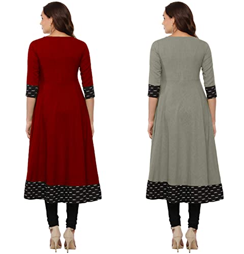 Image of NATEK Cotton Anarkali Printed Border Kurtis for Women Combo Pack of 2