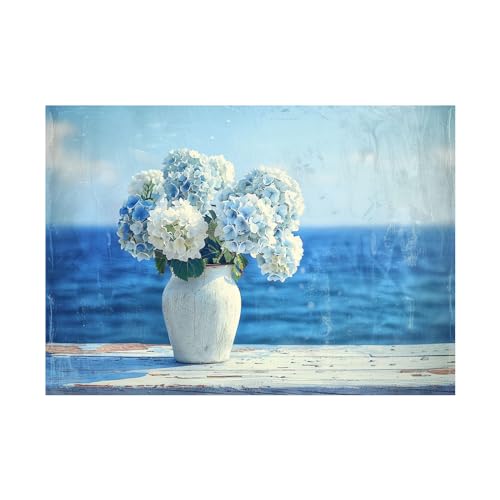 Toile fleurs sur le rebord de la fenêtre en bord de mer WODJEM 40x60cm