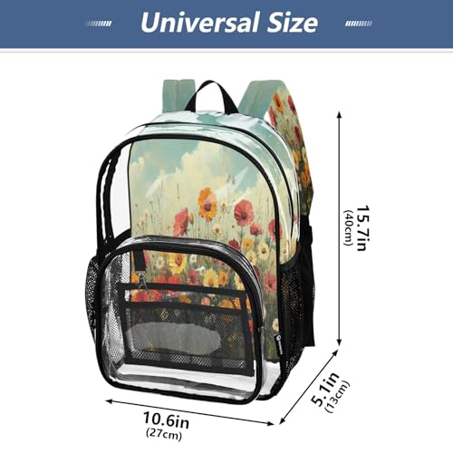 Wild Flowers Oil Painting Clear Backpack - Stadium Approved Large 15.7-inch Waterproof Transparent Bag for Sports, Concerts, Work, Travel#2374