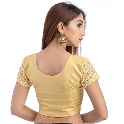 Image of Fressia Fabrics Women's Stretchable Readymade Saree Blouse Pack of 3-100black 117gold XXX