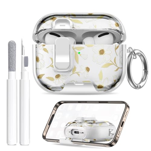 Image of Compatible Airpods Pro 3 Case (2025) with Phone Stand & Cleaner Kit,Cute Flower Print Soft Silicone Lock Clip Apple AirPods Pro 3rd Generation Case, Airpod Pro 3 Cover with Keychain for Women /Girls