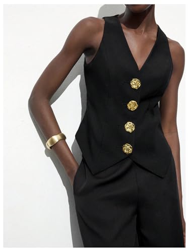 MakeMeChic Women's Metal 3D Flower Blazer Vests V Neck Sleeveless Office Outerwear2